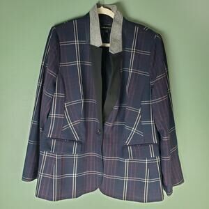 Lane Bryant Womens The Bryant Blazer Blue Plaid Red Workwear Career Size 20